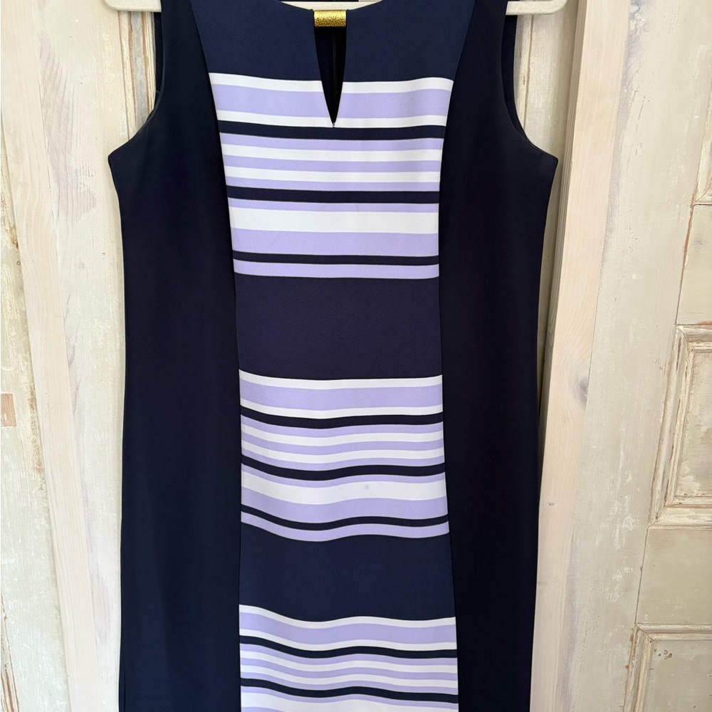 Elegant Navy and White Striped Dress